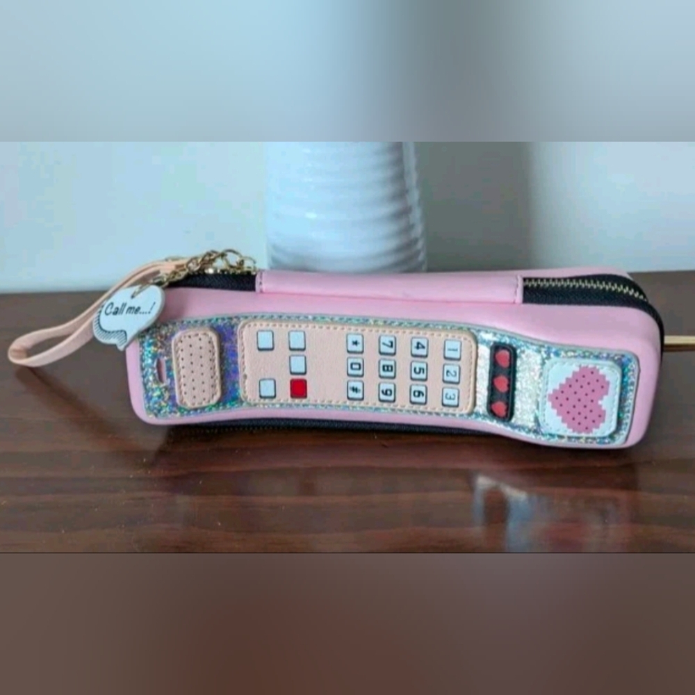 Hello 3AM Call Me Pink Phone Zip Around Wristlet